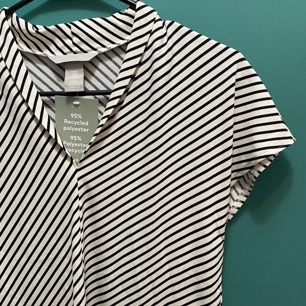 H&M Tan and Black Striped Blouse, Size XS, NWT